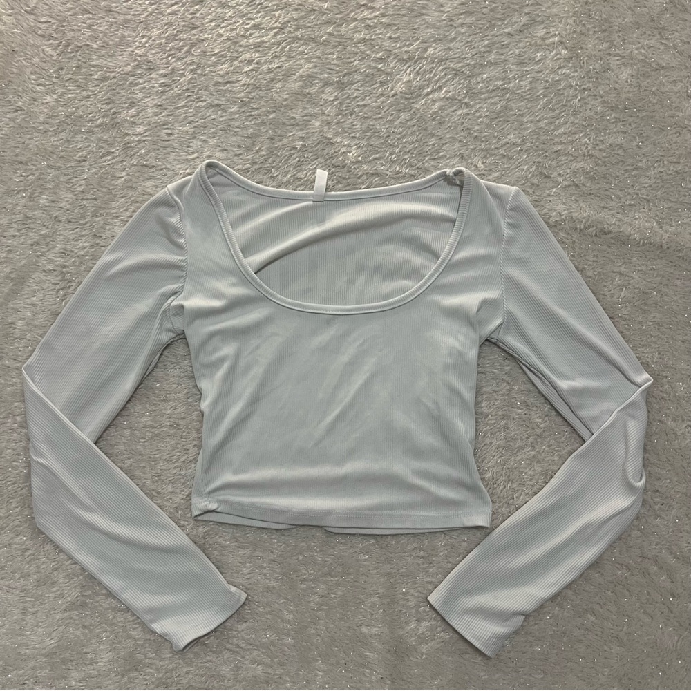 White Ribbed Long Sleeve Women's Top